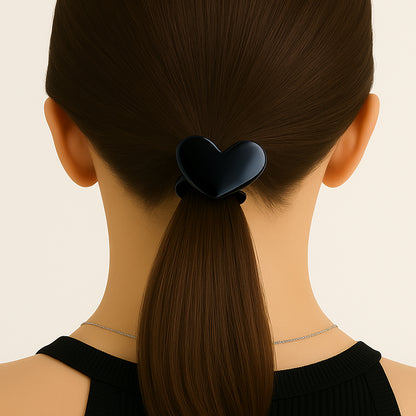 Élastique Casual pour Cheveux à Manchon Poli Cœur d'Opaline Gracieux Noir