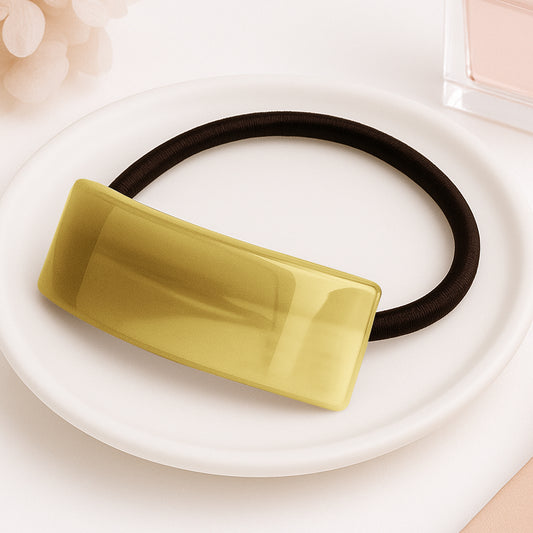 Élastique Casual pour Cheveux avec Insert Rectangulaire en Acrylique Jaune