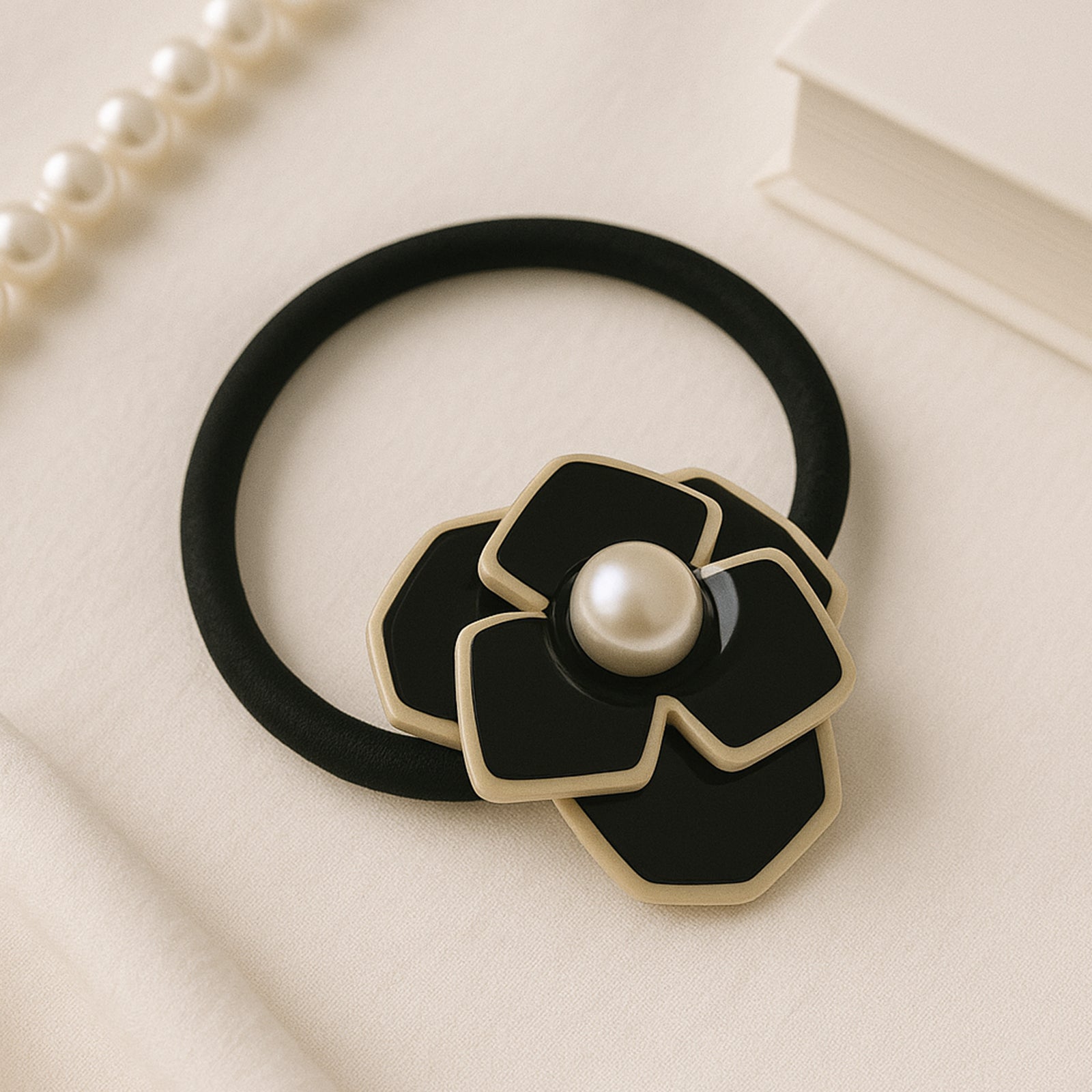 Élastique Casual Anaïs à Fleur Irisée Noir