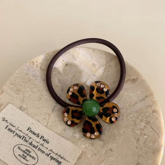 Élastique à Fleur Nacré Léopard