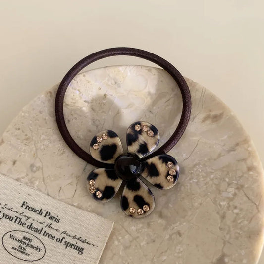 Élastique à Fleur Nacré Léopard