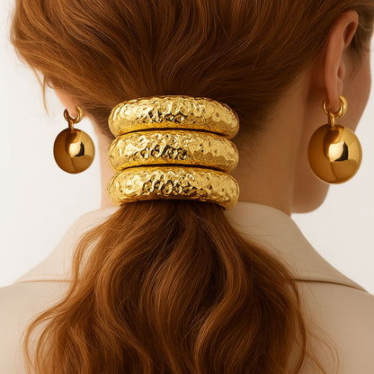 Élastique Casual pour Cheveux à Triple Relief Sobre Doré
