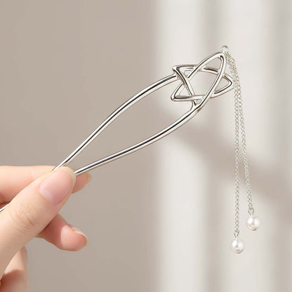 Épingle à Chignon Argentée Polaris Étoile avec Chaînes Perlées