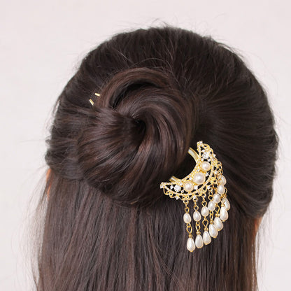 Pic à Chignon Doré Perle d’Orient à Pampilles Perlées