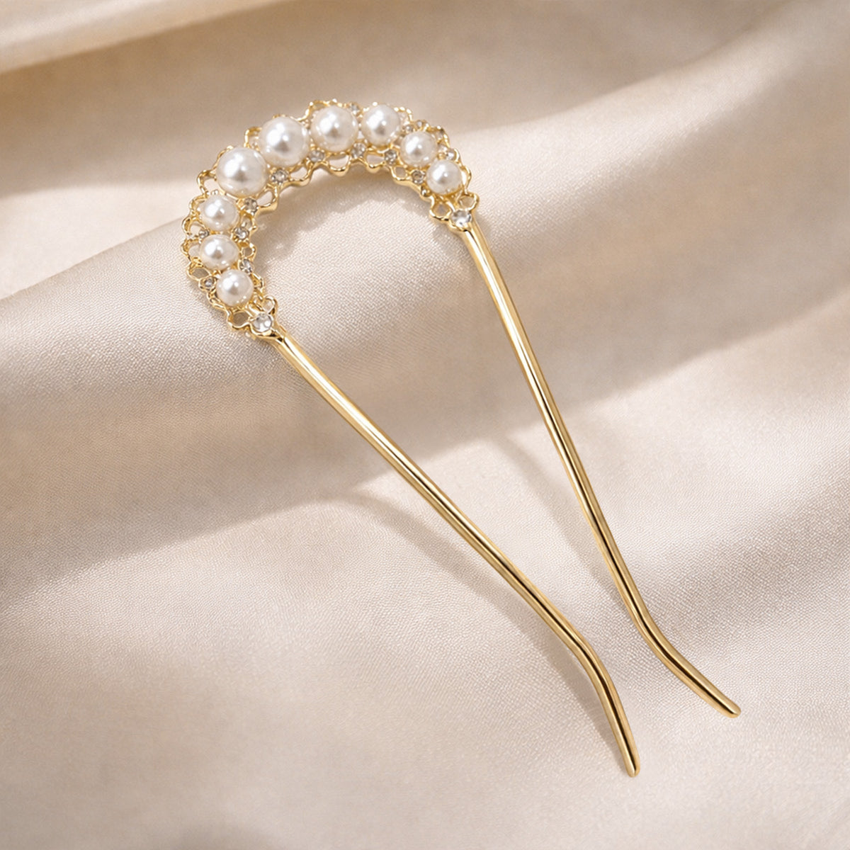 Pic à Chignon Doré Perle & Or avec Demi-arceau de Perles