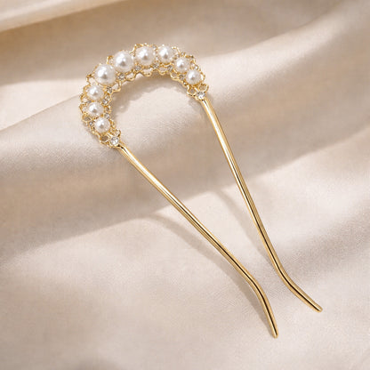 Pic à Chignon Doré Perle & Or avec Demi-arceau de Perles