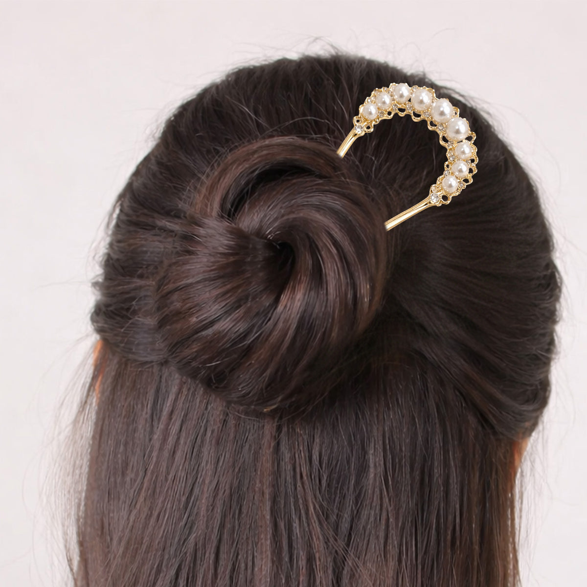 Pic à Chignon Doré Perle & Or avec Demi-arceau de Perles