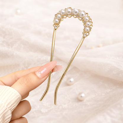 Pic à Chignon Doré Perle & Or avec Demi-arceau de Perles