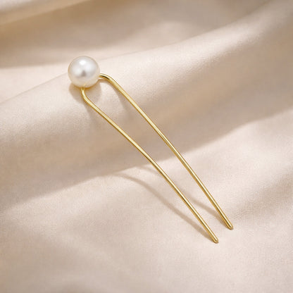 Pic à Chignon Doré Messy Bun avec Perle Ronde Nacrée