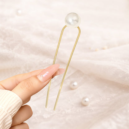 Pic à Chignon Doré Messy Bun avec Perle Ronde Nacrée