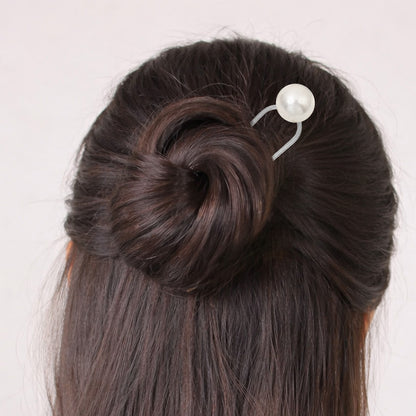Pic à Chignon Argenté Messy Bun avec Perle Ronde Nacrée