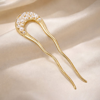 Épingle à Chignon Dorée Demi-Lune à Perles Délicates