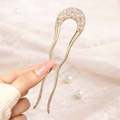 Épingle à Chignon Dorée Demi-Lune à Perles Délicates