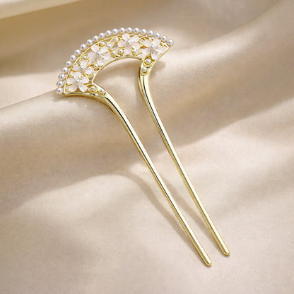 Épingle à Chignon Dorée Arc Fleuri Éventail de Fleurs