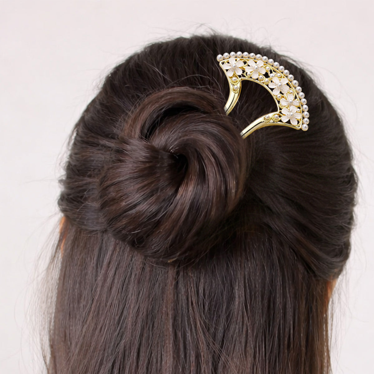 Épingle à Chignon Dorée Arc Fleuri Éventail de Fleurs