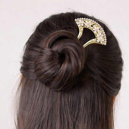 Épingle à Chignon Dorée Arc Fleuri Éventail de Fleurs