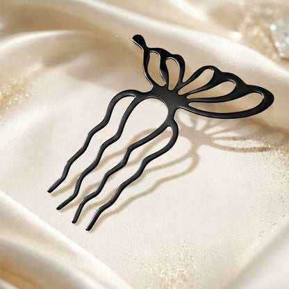 Épingle à Chignon Noire Papillon Solaire à Motif Aile Minimaliste