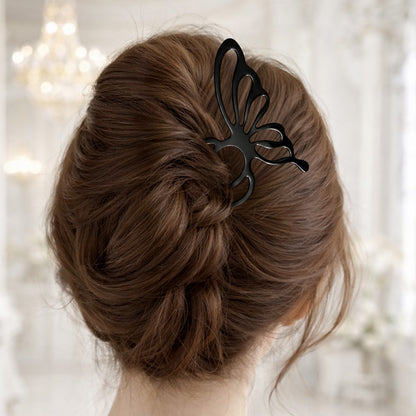 Épingle à Chignon Noire Papillon Solaire à Motif Aile Minimaliste