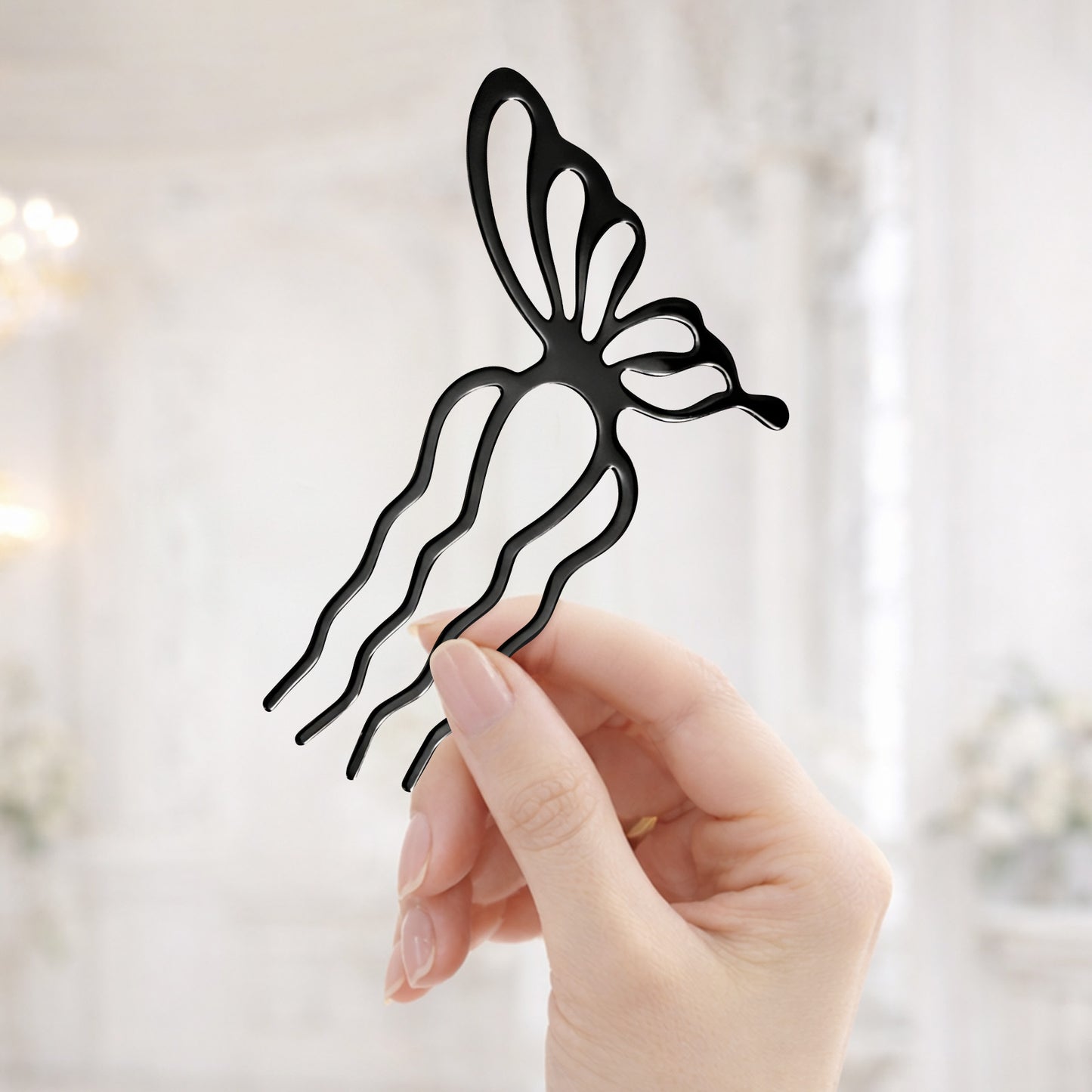 Épingle à Chignon Noire Papillon Solaire à Motif Aile Minimaliste