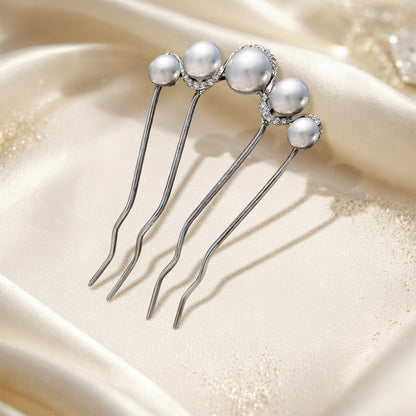 Peigne à Chignon Noir Glossy à Perles Ivoire Style Coréen