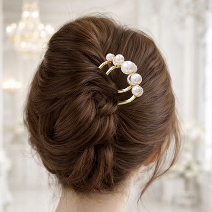 Peigne à Chignon Doré Glossy à Perles Ivoire Style Coréen
