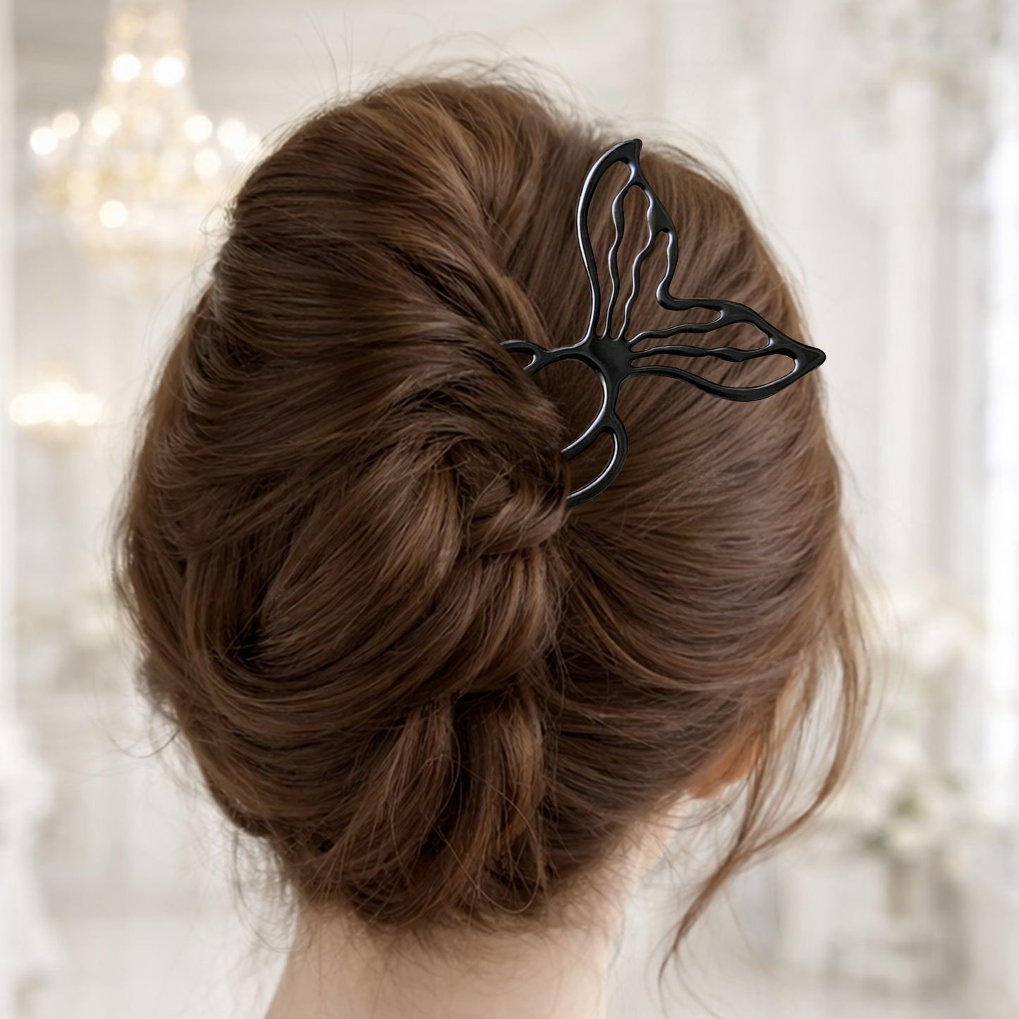 Peigne à Chignon Noir Papillon aux Ailes Ondulées Style Coréen