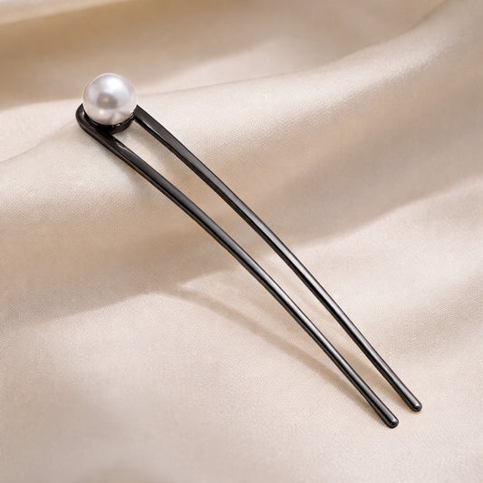 Épingle à Chignon Noire Éclat Nacré avec Perle Style Chinois