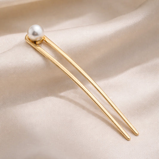 Épingle à Chignon Dorée Éclat Nacré avec Perle Style Chinois