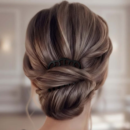 Peigne à Chignon Noir Brise Douce aux Lignes Ondoyantes Effet Vague