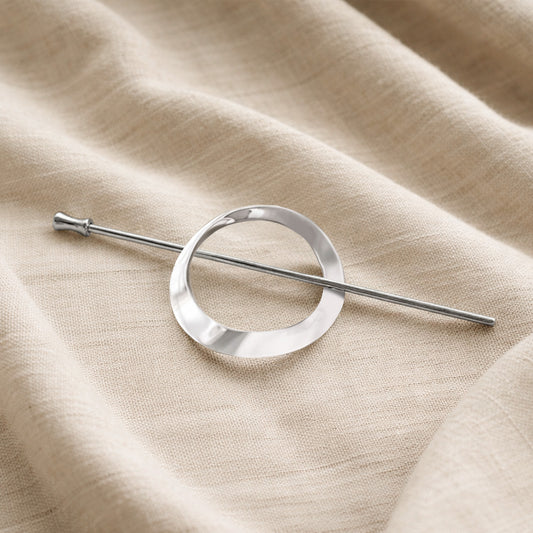 Pic à Chignon Argenté avec Anneau Minimaliste Style Japonais