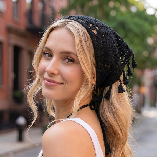 Bandana Crochet Calypso à Franges Noir