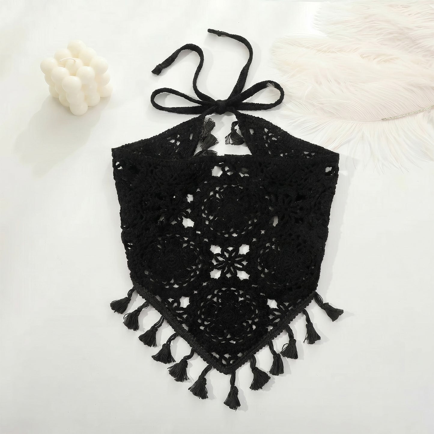 Bandana Crochet Calypso à Franges Noir