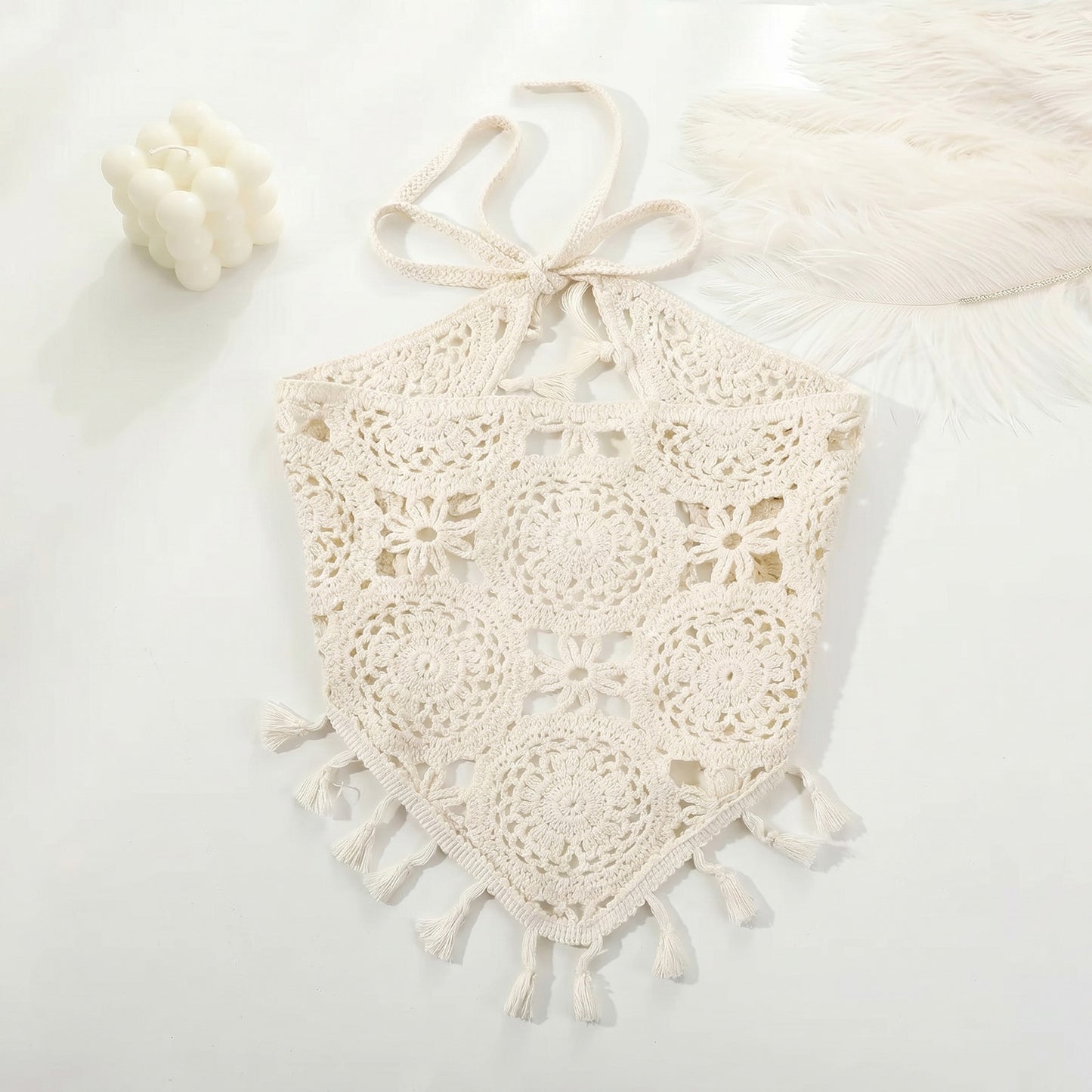 Bandana Crochet Calypso à Franges Blanc