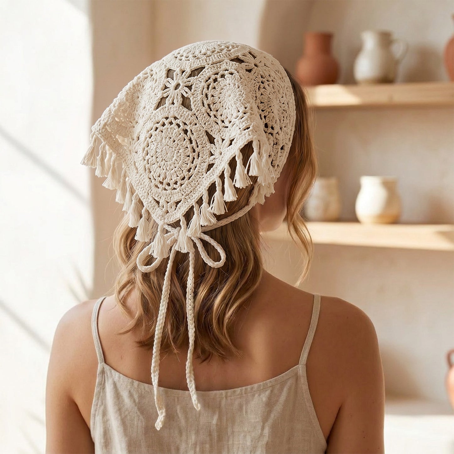 Bandana Crochet Calypso à Franges Blanc