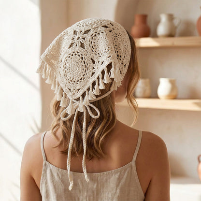 Bandana Crochet Calypso à Franges Blanc