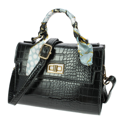 Sac Bandoulière Effet Croco à Foulard L'Exquise Noir