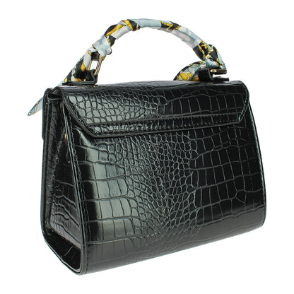 Sac Bandoulière Effet Croco à Foulard L'Exquise Noir
