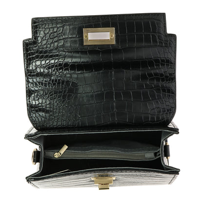 Sac Bandoulière Effet Croco à Foulard L'Exquise Noir