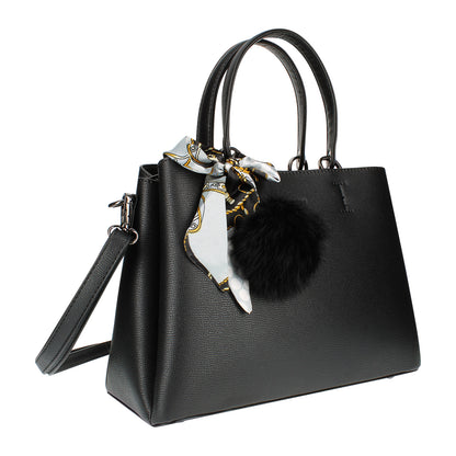 Sac à Main à Pompom et Foulard La Grâce Noir