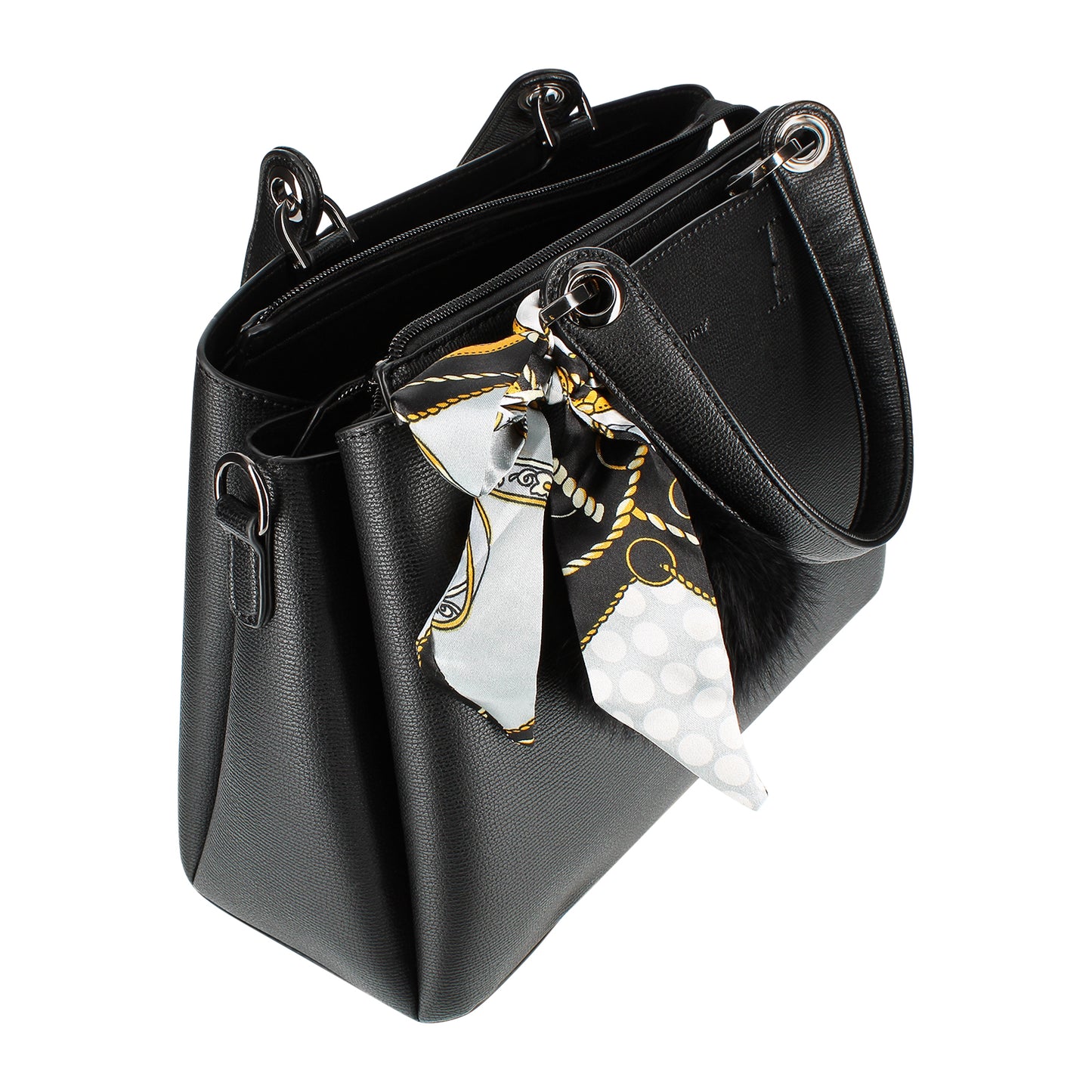 Sac à Main à Pompom et Foulard La Grâce Noir