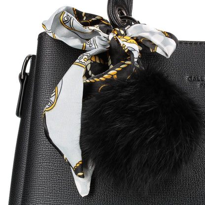 Sac à Main à Pompom et Foulard La Grâce Noir