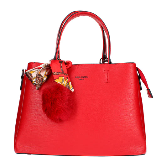 Sac à Main à Pompom et Foulard La Grâce Rouge