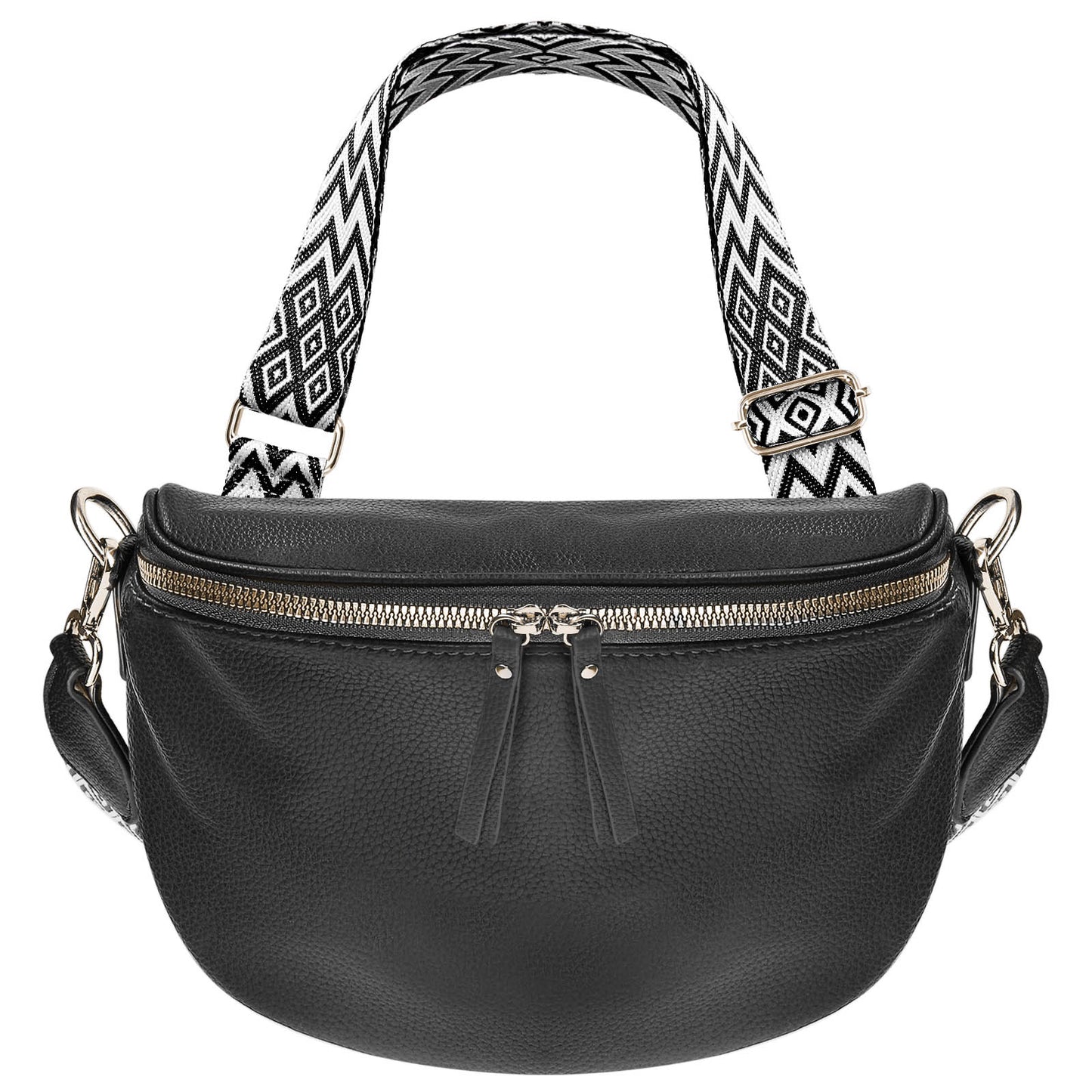 Sac Banane en Similicuir à Bandoulière Chevron Melissa Noir