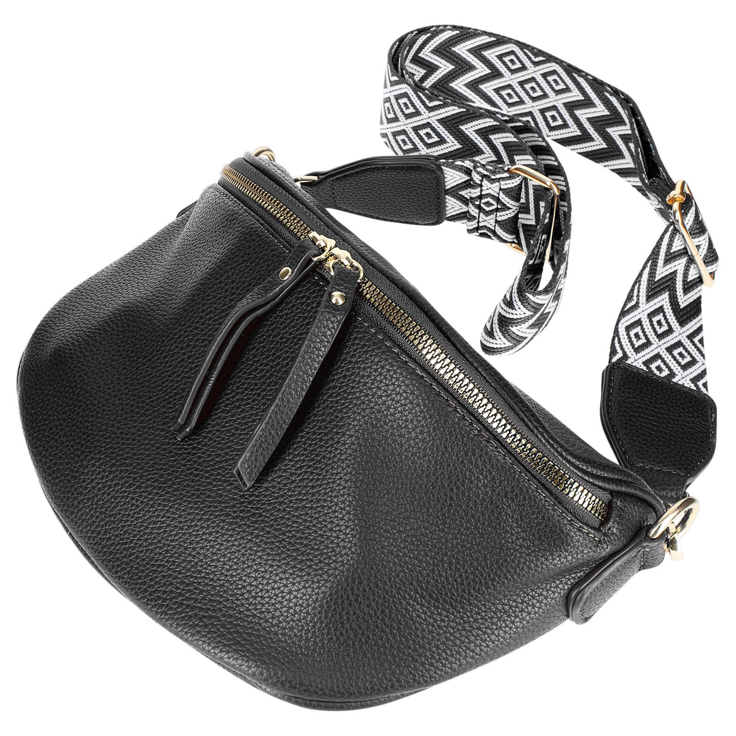 Sac Banane en Similicuir à Bandoulière Chevron Melissa Noir