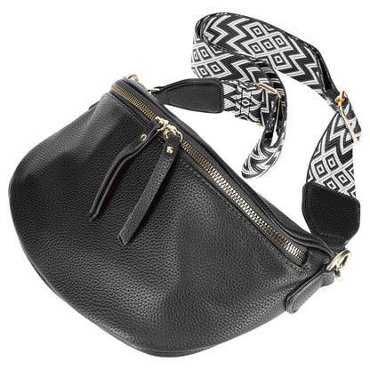 Sac Banane en Similicuir à Bandoulière Chevron Melissa Noir
