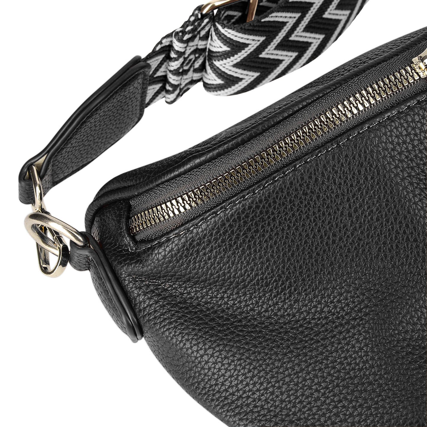 Sac Banane en Similicuir à Bandoulière Chevron Melissa Noir