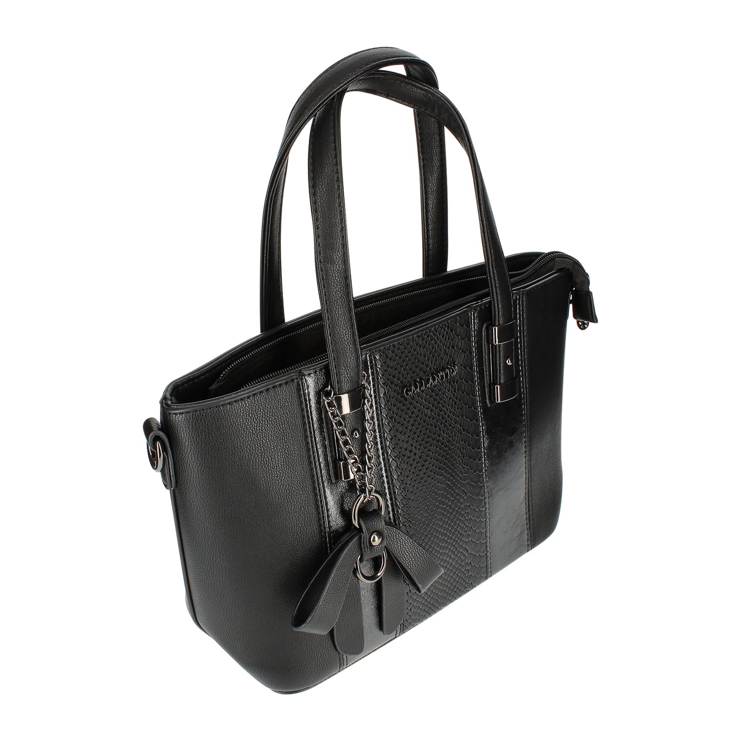 Sac Cabas à Texture Croco et Pendentif L'Affirmée Noir