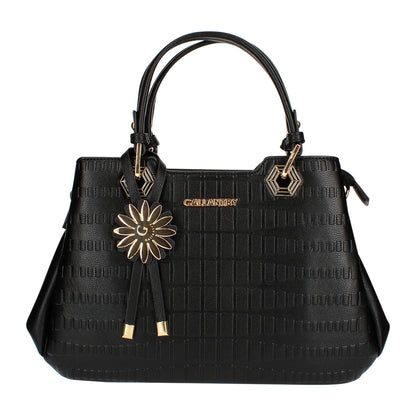 Sac Cabas à Texture Embossée et Marguerite La Majestueuse Noir