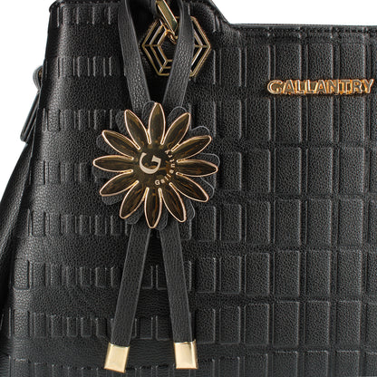Sac Cabas à Texture Embossée et Marguerite La Majestueuse Noir