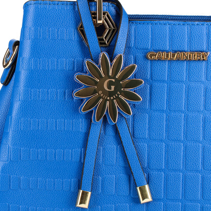 Sac Cabas à Texture Embossée et Marguerite La Majestueuse Bleu